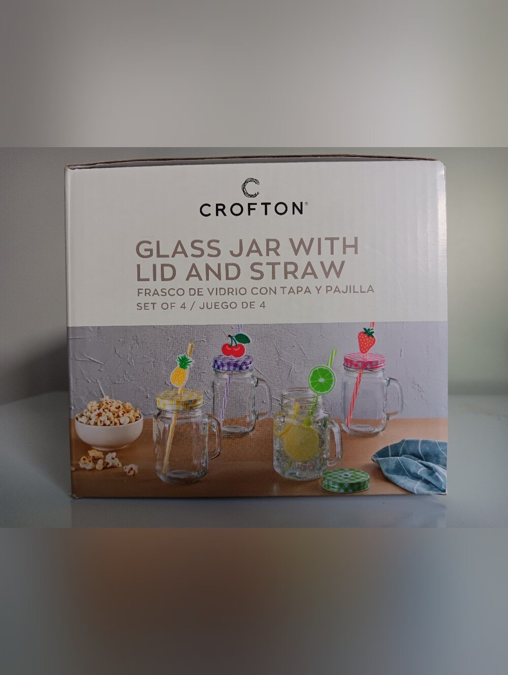 Crofton Glass Mason Jar Mugs with Lids & Straw Set - Picture 4 of 5